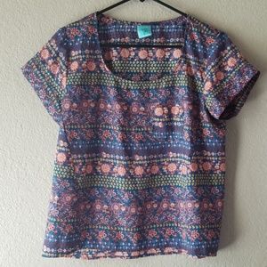 Blue Floral Top Striped Pattern by h.i.p. blouse